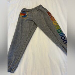 Aviator Nation Gray Sweatpants with Rainbow Logo
